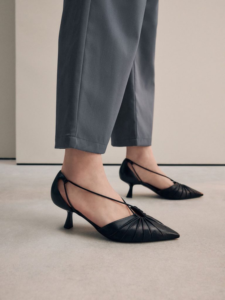 JUL273 White Divided Weave Kitten Slingback Shoes