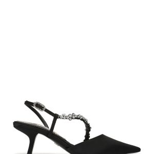 JUL278 Black Signature Leather Point Toe Tube Strap Kitten Heels