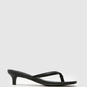 JUL270 Black Wide Fit Kitten Heel Sandals In Extra Wide Fit