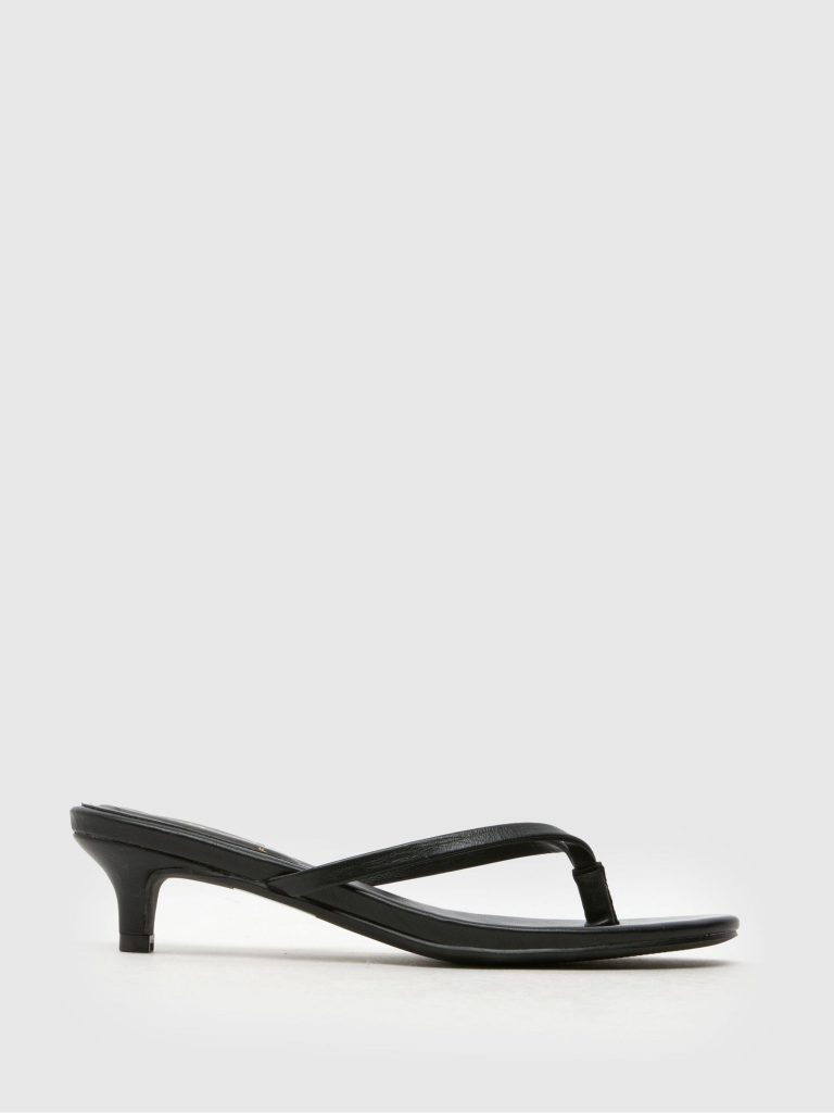 JUL270 Black Wide Fit Kitten Heel Sandals In Extra Wide Fit