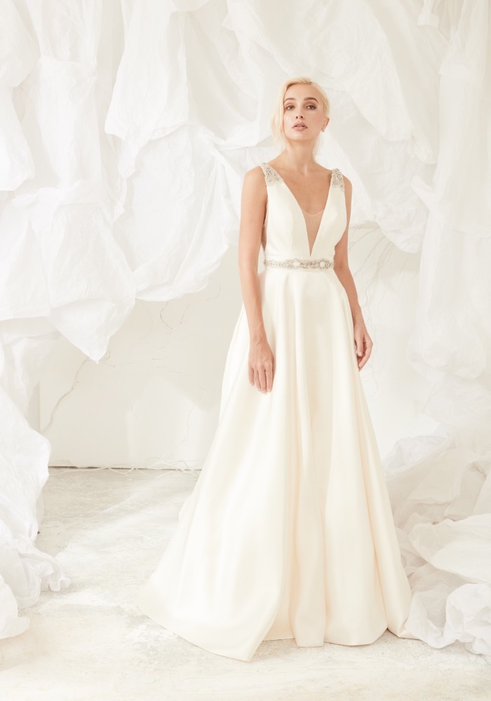 JUL234 Satin Wedding Dress with Plunging Back