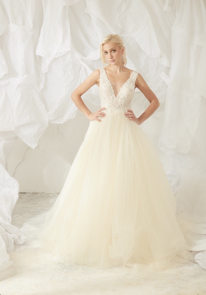 JUL237 Heavily Beaded Tulle Ball Gown