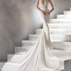 JUL231 Tattoo-Effect Crepe Wedding Dress