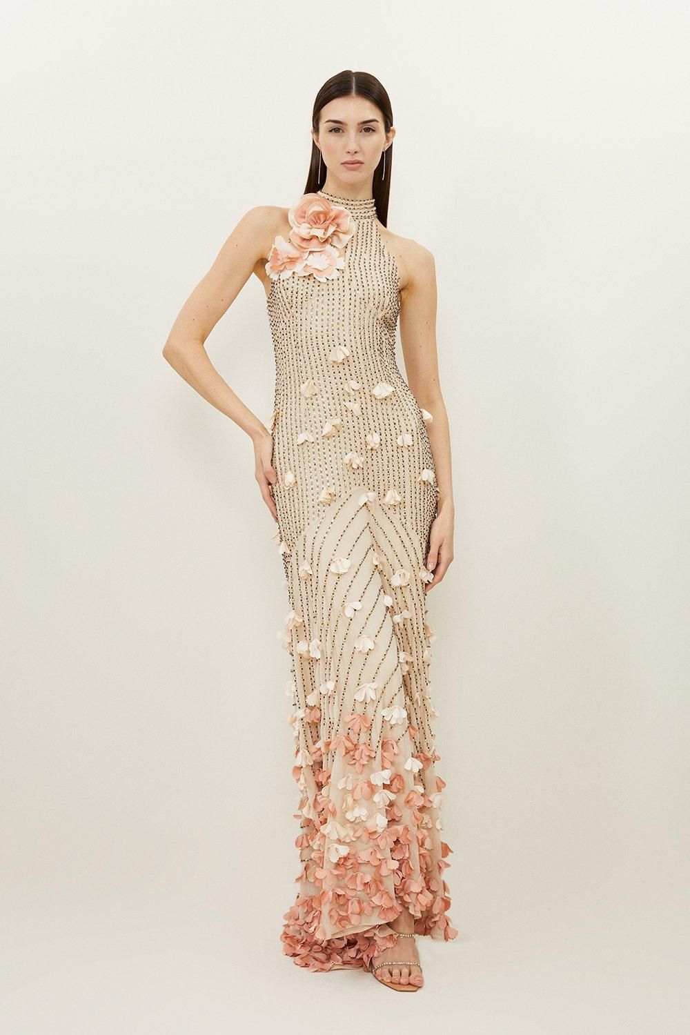 JUL257 Petite Floral Applique Woven Maxi Rosette Maxi