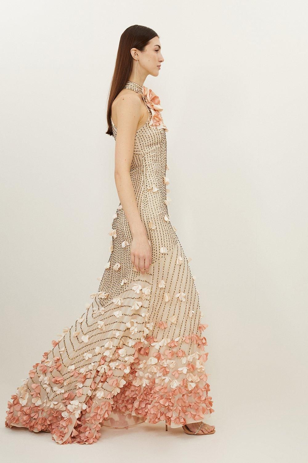 JUL257 Petite Floral Applique Woven Maxi Rosette Maxi - Image 3