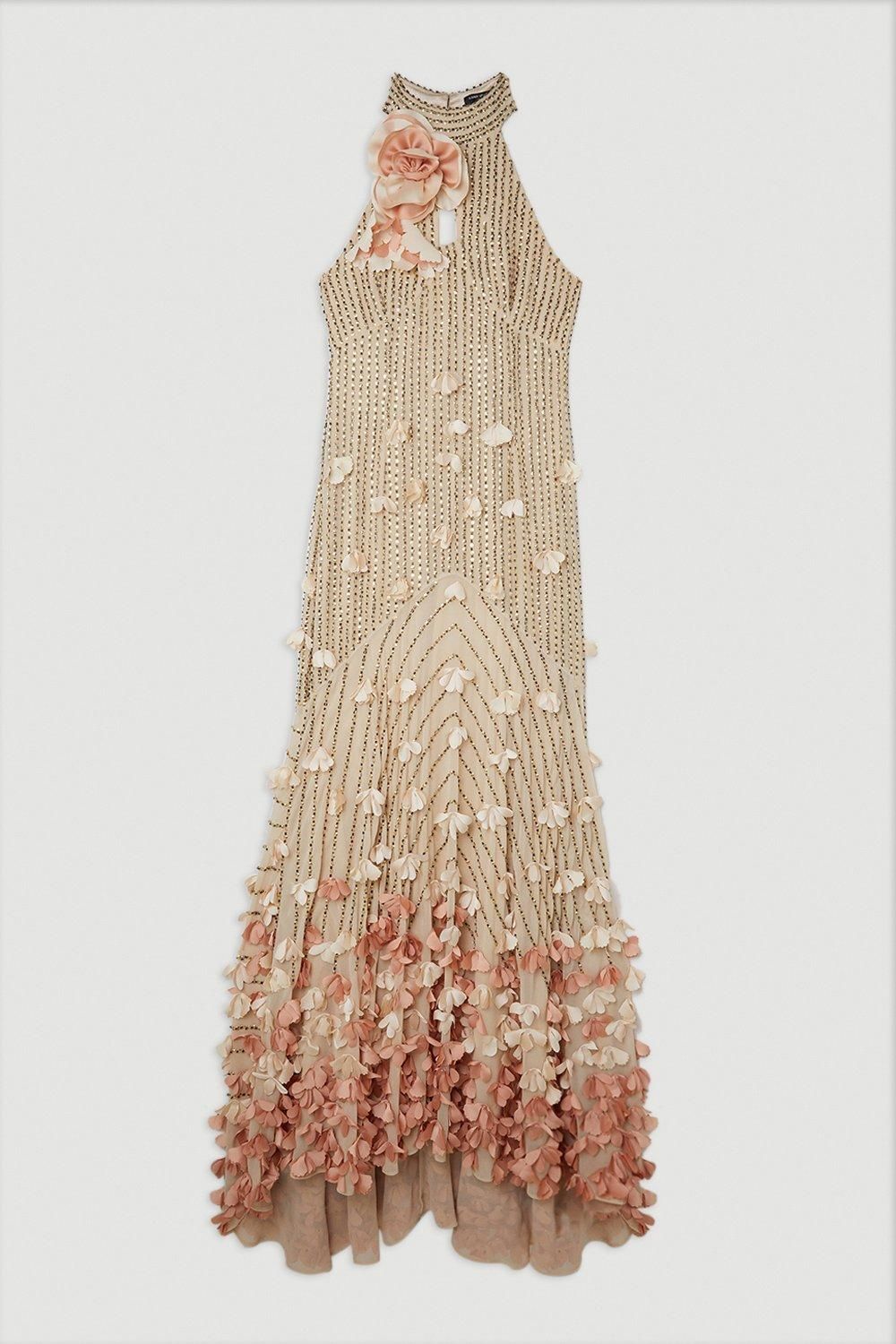 JUL257 Petite Floral Applique Woven Maxi Rosette Maxi - Image 4