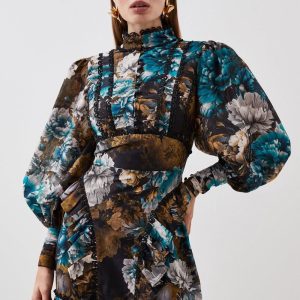 JUL265 Petite Winter Floral Printed Woven Mini Dress