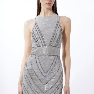 JUL249 Petite Premium Beading And Embellished Mini Dress