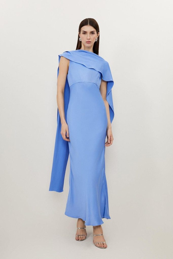 JUL250 Tall Viscose Satin Draped Midi Dress
