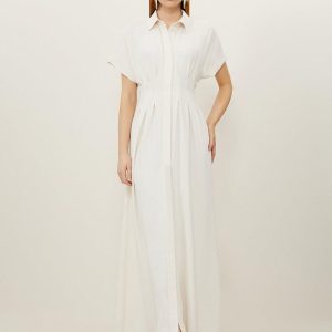 JUL260 Soft Tailored Belted Darted Midi Shirt Dress