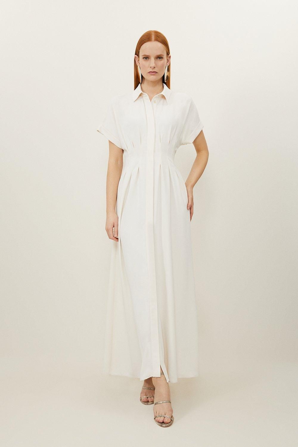 JUL260 Soft Tailored Belted Darted Midi Shirt Dress