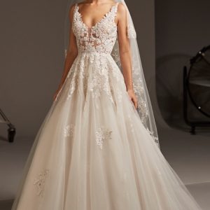 JUL226 Embellished Tattoo-Effect Tulle Wedding Dress