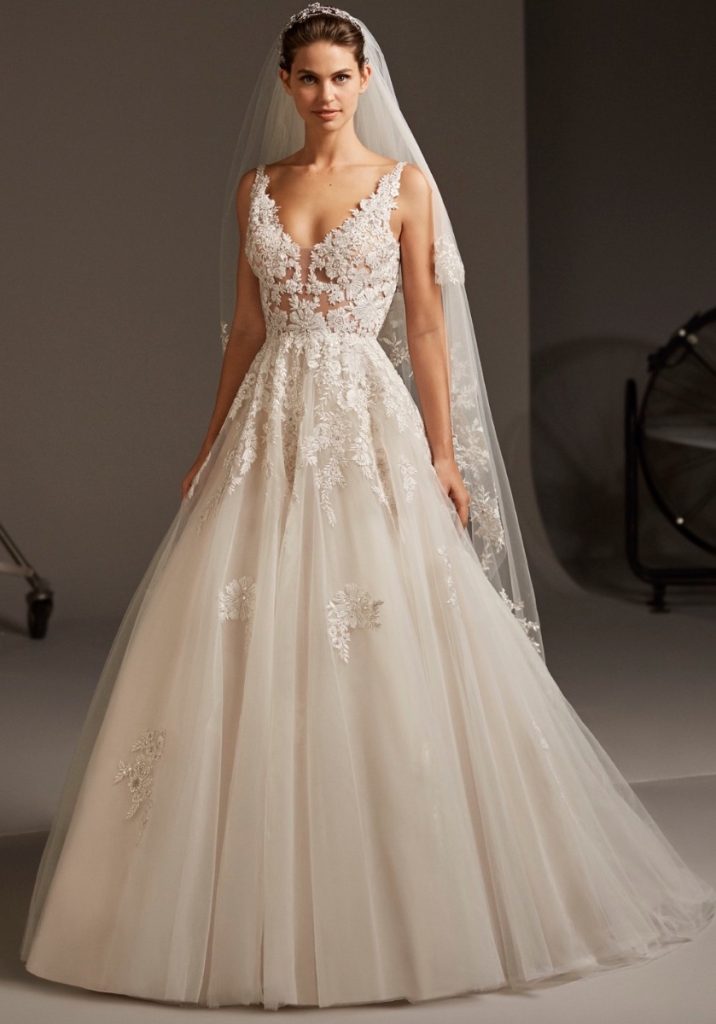 JUL226 Embellished Tattoo-Effect Tulle Wedding Dress