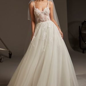 JUL227 Embellished Tulle Wedding Dress with Straps