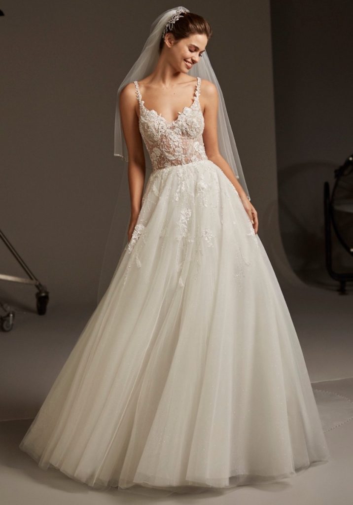 JUL227 Embellished Tulle Wedding Dress with Straps