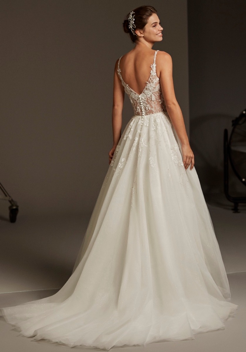 JUL227 Embellished Tulle Wedding Dress with Straps - Image 2