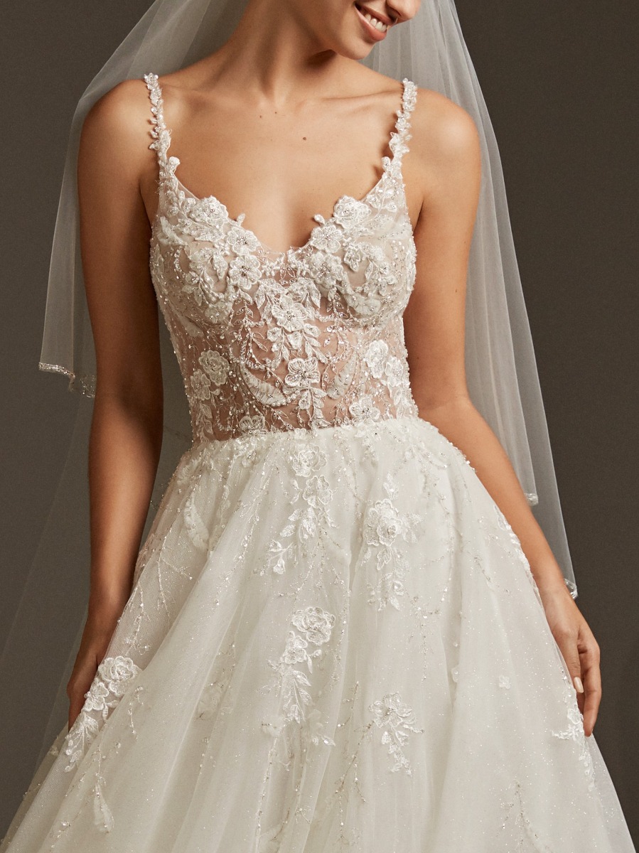 JUL227 Embellished Tulle Wedding Dress with Straps - Image 3