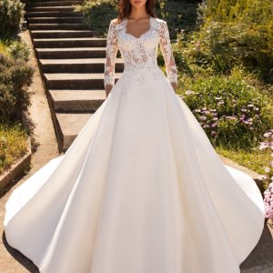 JUL230 Mikado Ball Gown with Lace Jacket